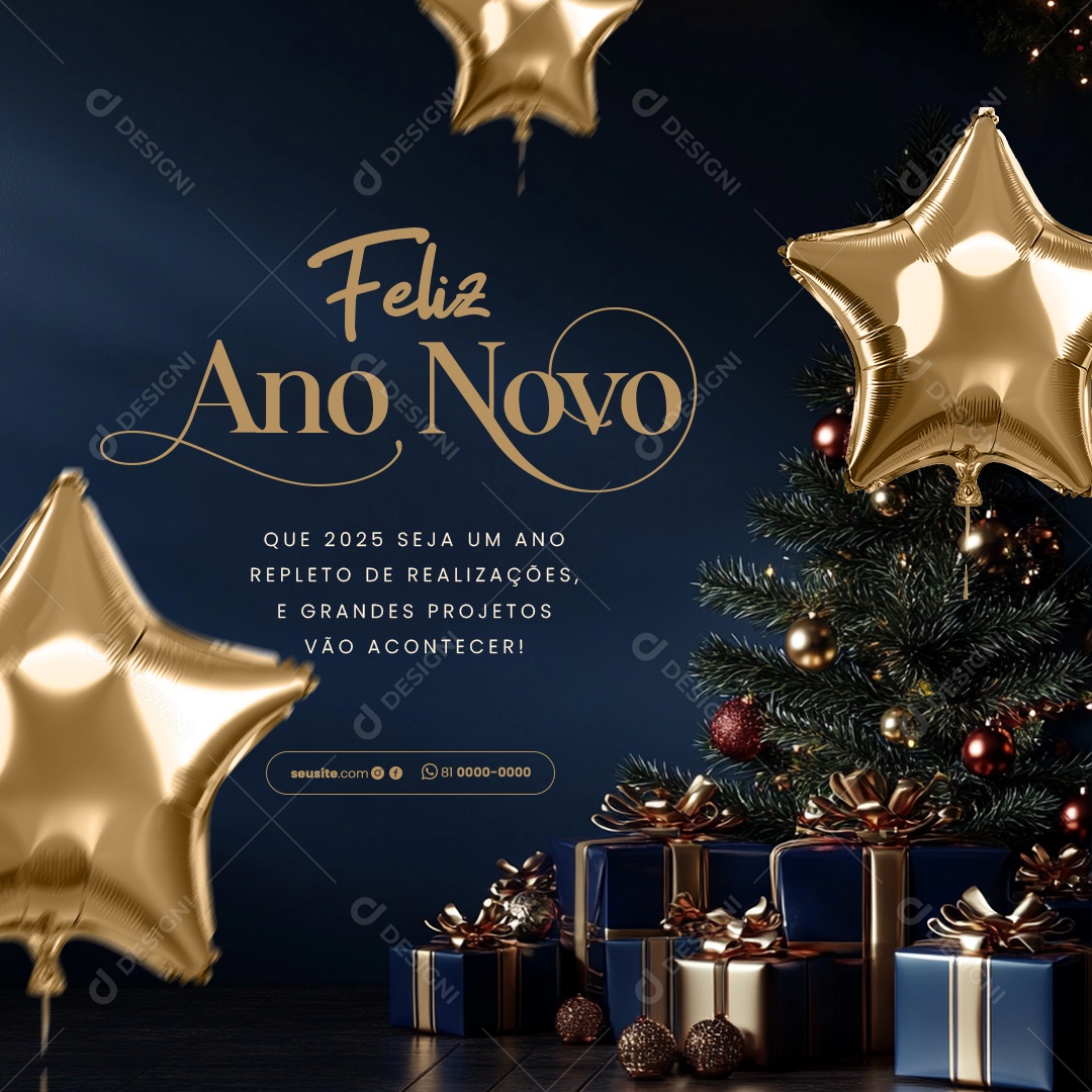 Feliz 2025 Ano Novo 01 de Janeiro Social Media PSD Editável