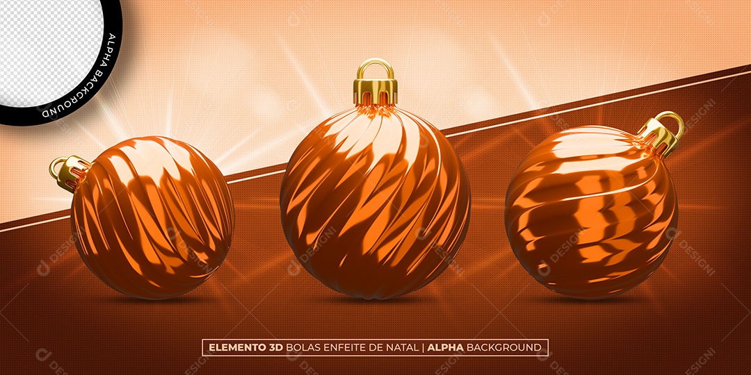 Bola Dourado Elemento 3D Decoração Natal para Composição PSD