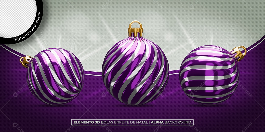 Bola Roxa Elemento 3D Decoração Natal para Composição PSD