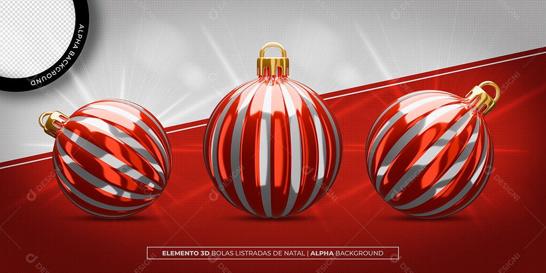 Bola Vermelha Com Detalhes Prata Elemento 3D Decoração Natal para Composição PSD