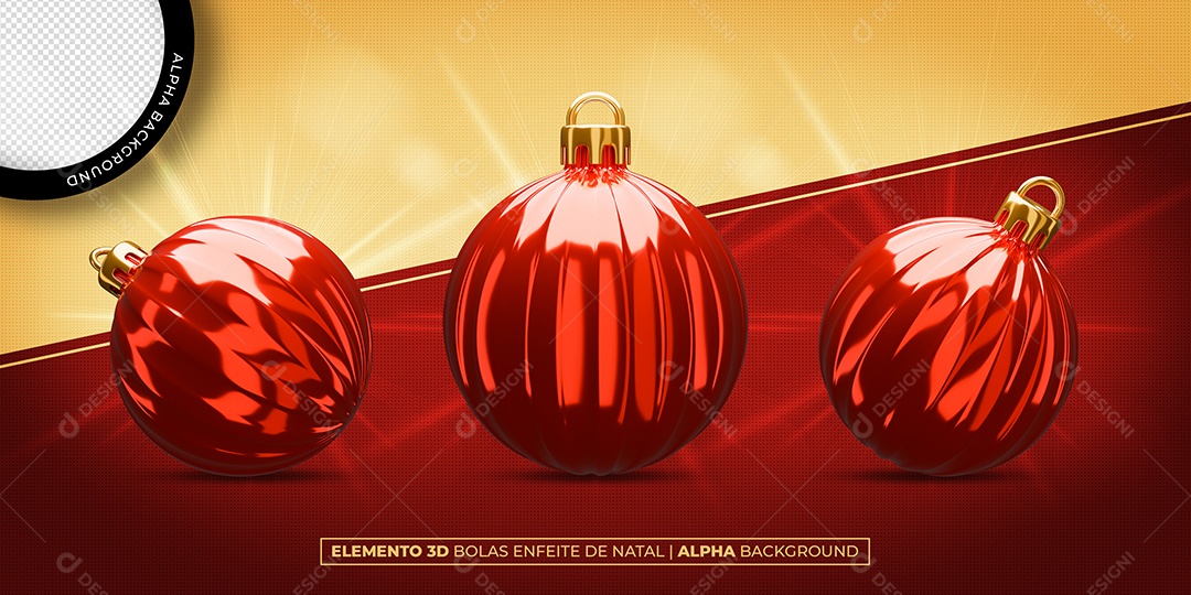 Bola Vermelha Elemento 3D Decoração Natal para Composição PSD