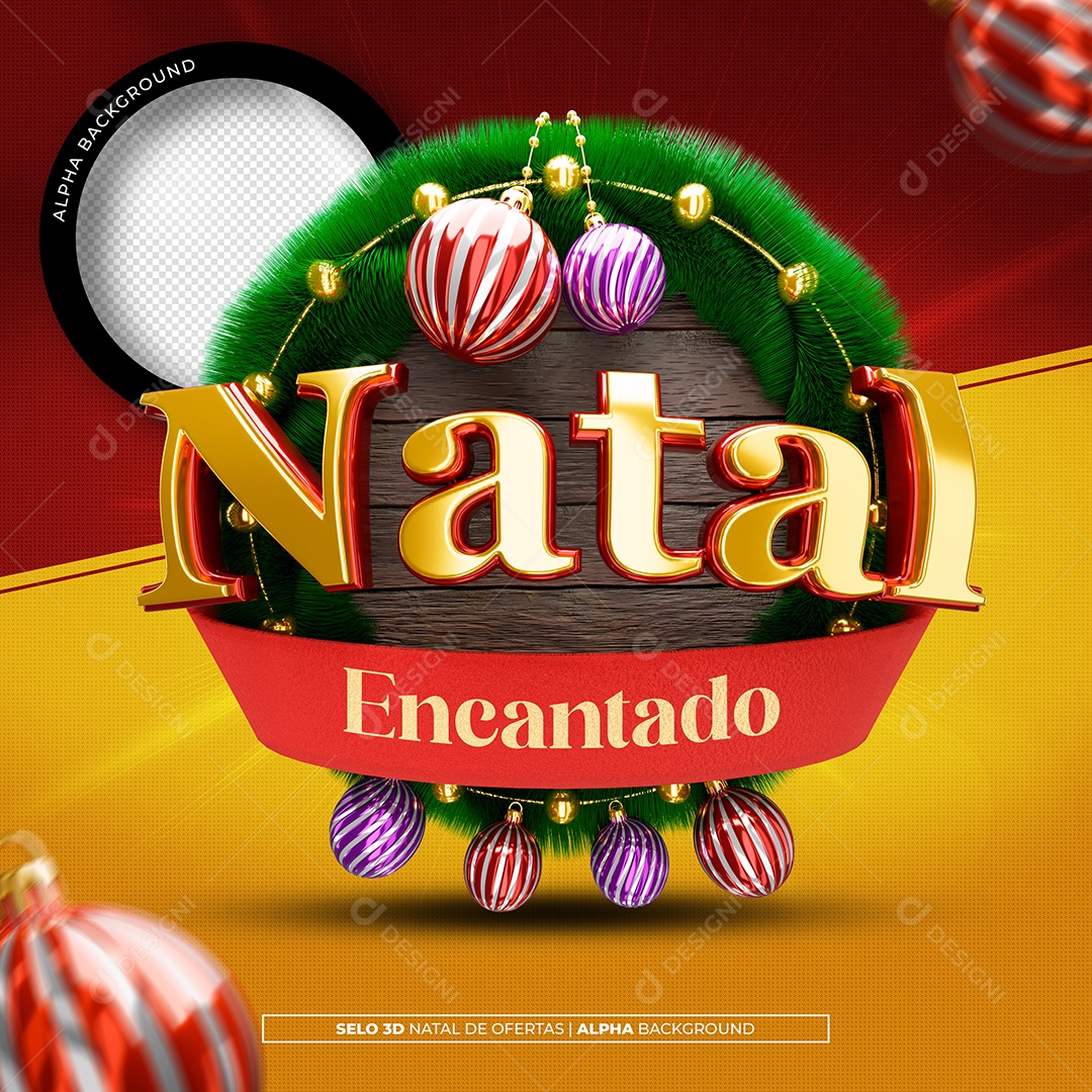 Selo 3D Natal Encantado para Composição PSD