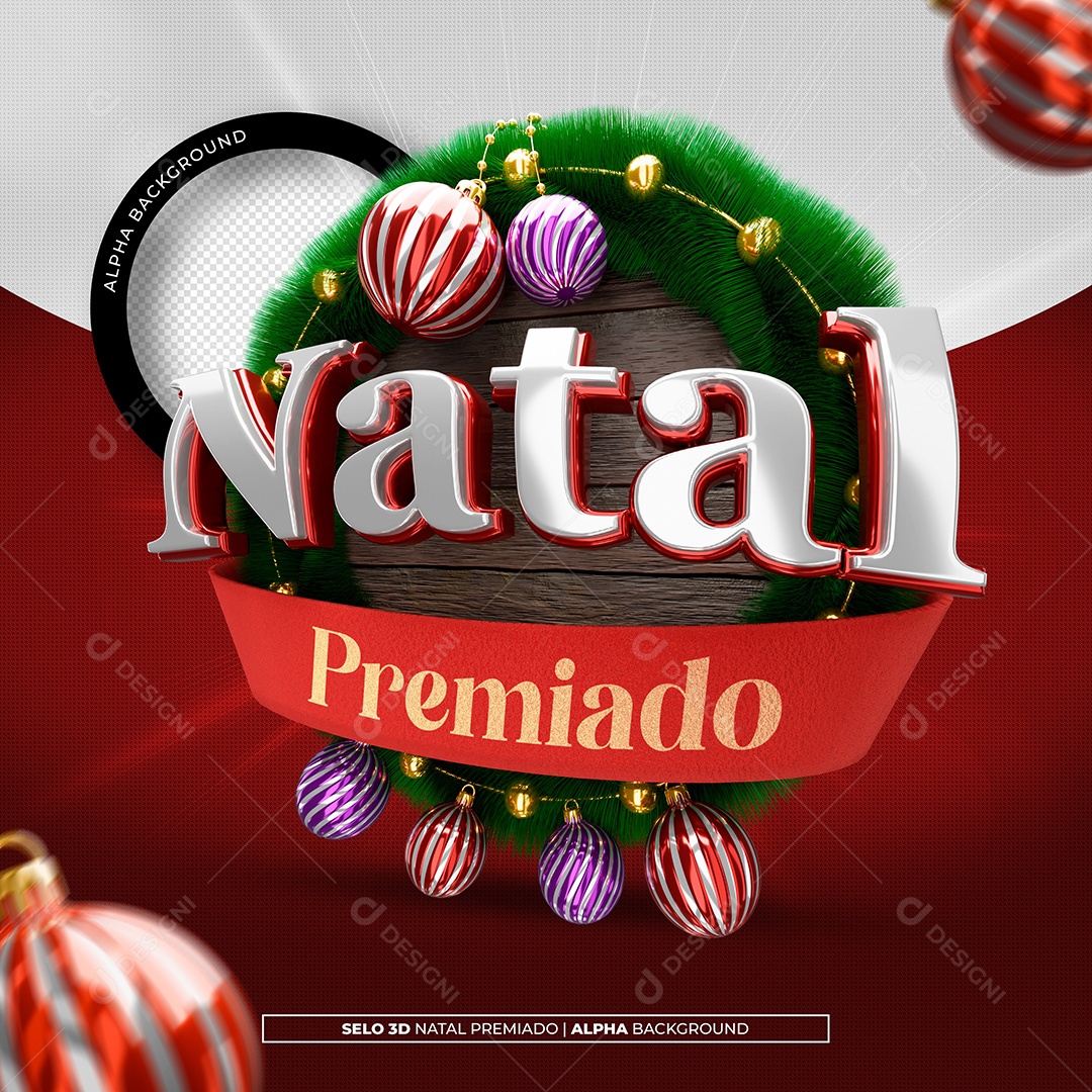Selo 3D Natal Premiado para Composição PSD