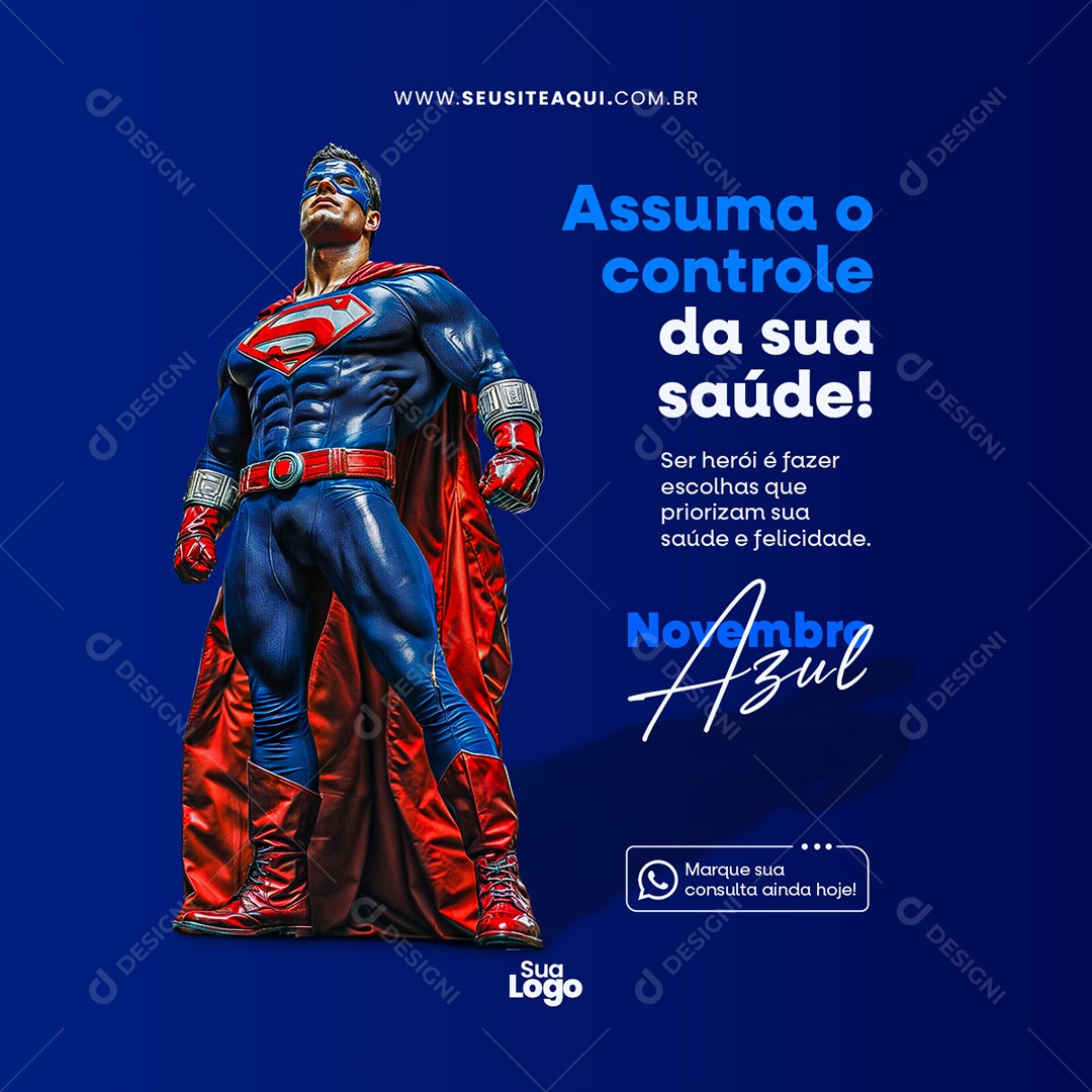 Novembro Azul Mês da Prevenção Contra o Câncer de Próstata Social Media PSD Editável