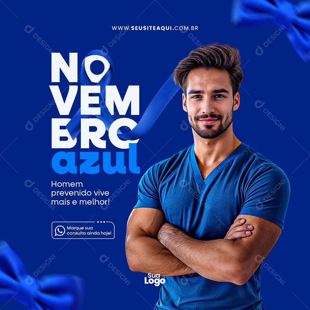 Novembro Azul Mês da Prevenção Contra o Câncer de Próstata Social Media PSD Editável