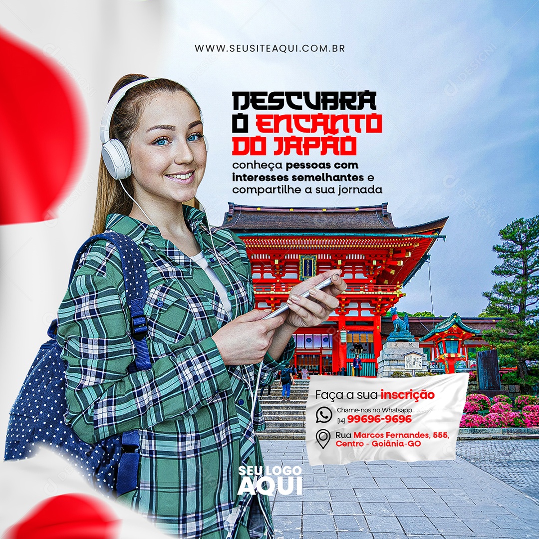 Post Aulas de Japonês Descubra o Encanto do Japão Social Media PSD Editável