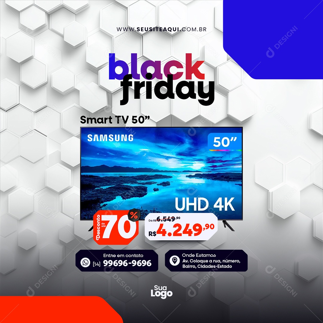 Post Black Friday Loja de Eletrônicos Smart Tv Social Media PSD Editável