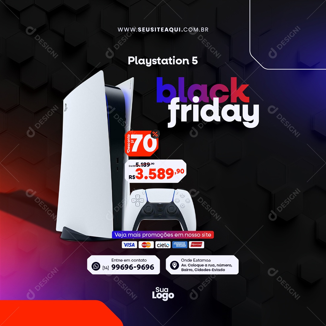 Post Black Friday Loja de Eletrônicos PLaystation 5 Social Media PSD Editável