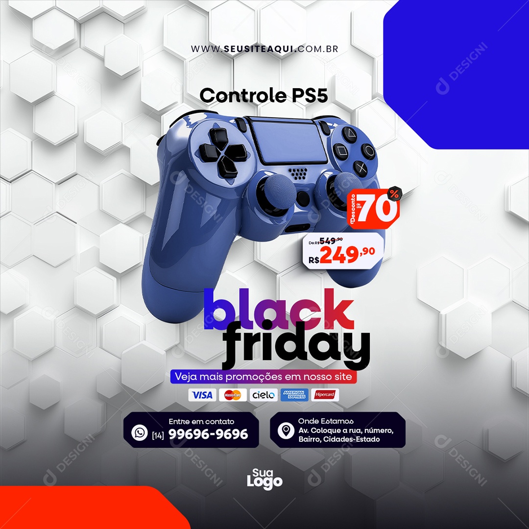 Post Black Friday Loja de Eletrônicos Controle PS5 Social Media PSD Editável