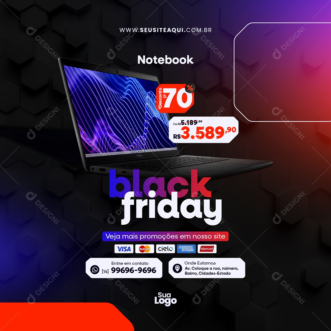 Post Black Friday Loja de Eletrônicos Notebook Social Media PSD Editável