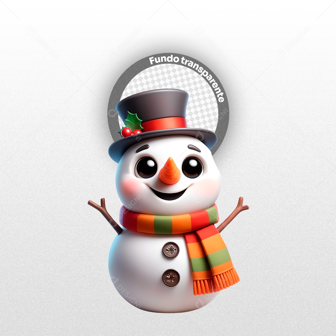 Boneco de Neve Elemento 3D para Composição PSD