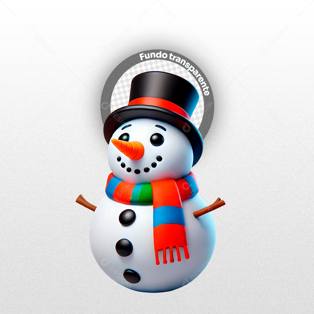 Boneco de Neve Elemento 3D para Composição PSD