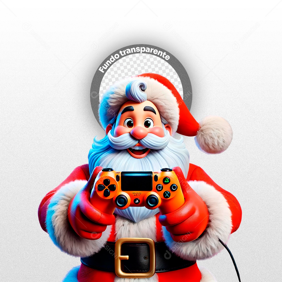 Personagem 3D Papai Noel Segurando Controle Gamer  para Composição PSD