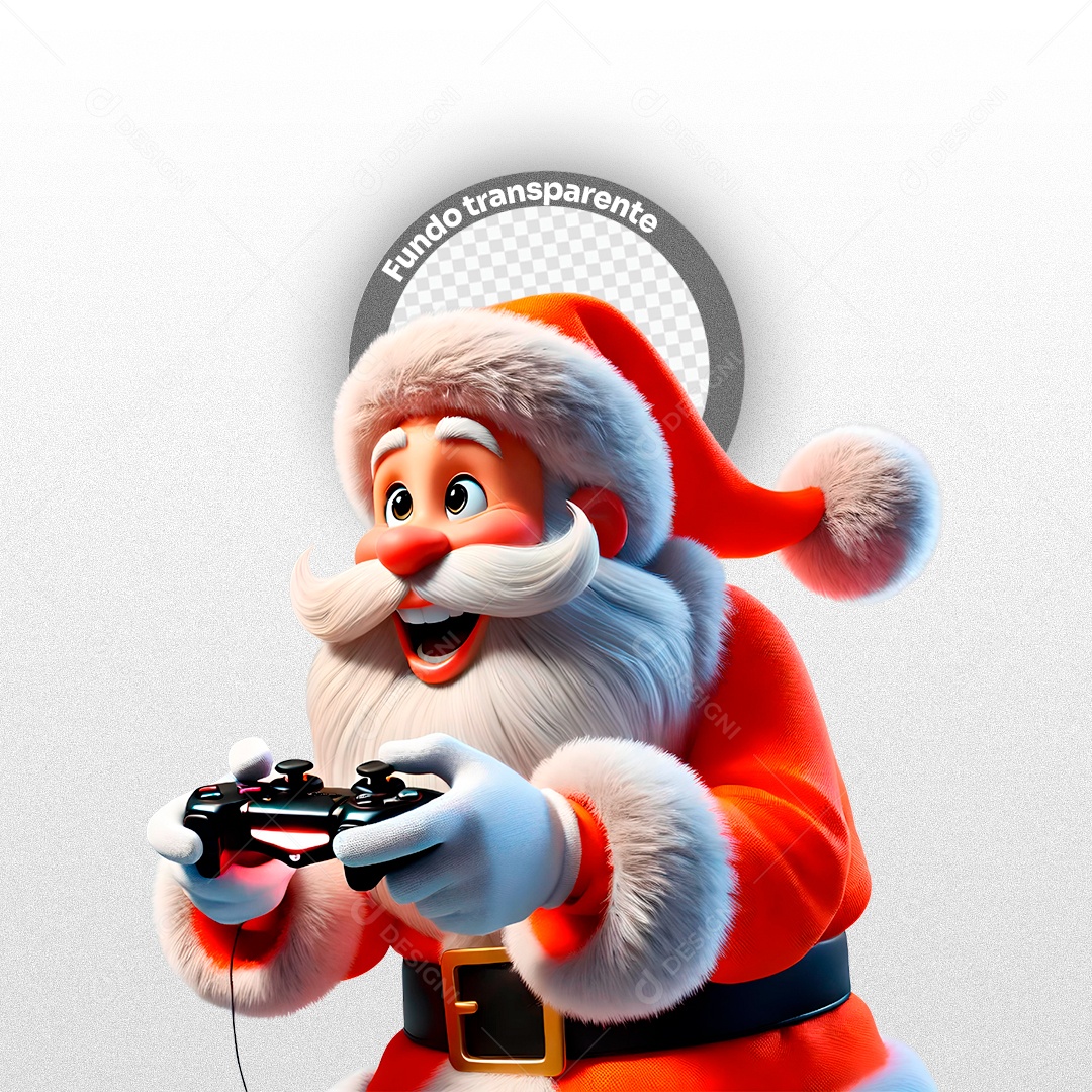 Personagem 3D Papai Noel Segurando Controle Gamer para Composição PSD