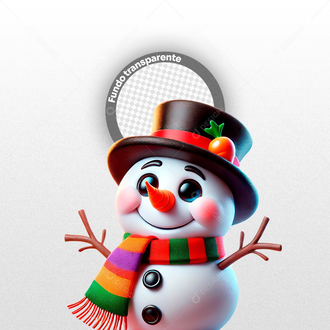 Boneco de Neve Elemento 3D para Composição PSD