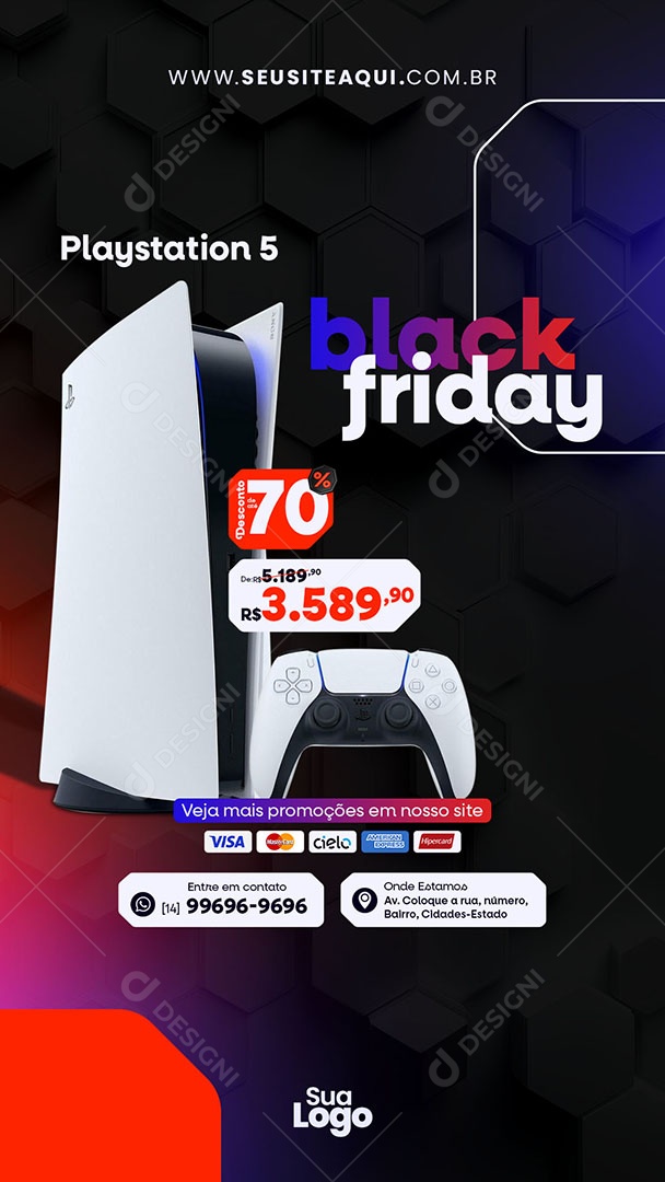 Story Black Friday Loja de Eletrônicos Playstation 5 Social Media PSD Editável