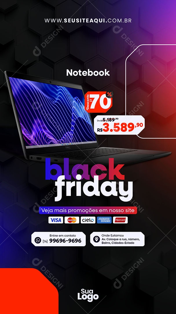 Story Black Friday Loja de Eletrônicos Notebook Social Media PSD Editável