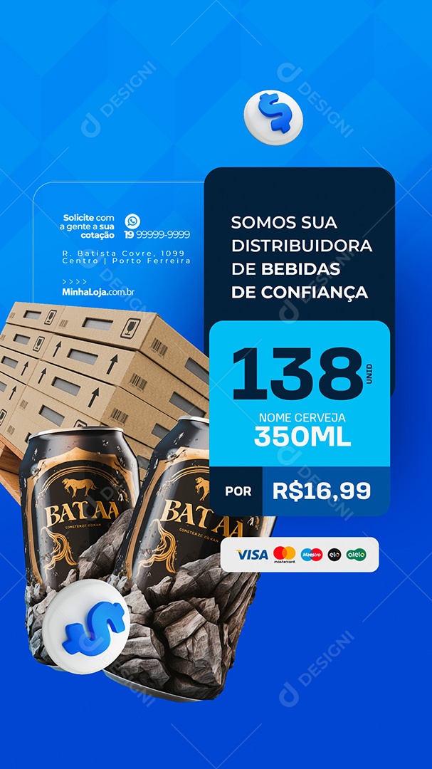 Story Distribuidora de Bebidas Solicite Com a Gente a Sua Cotação Social Media PSD Editável