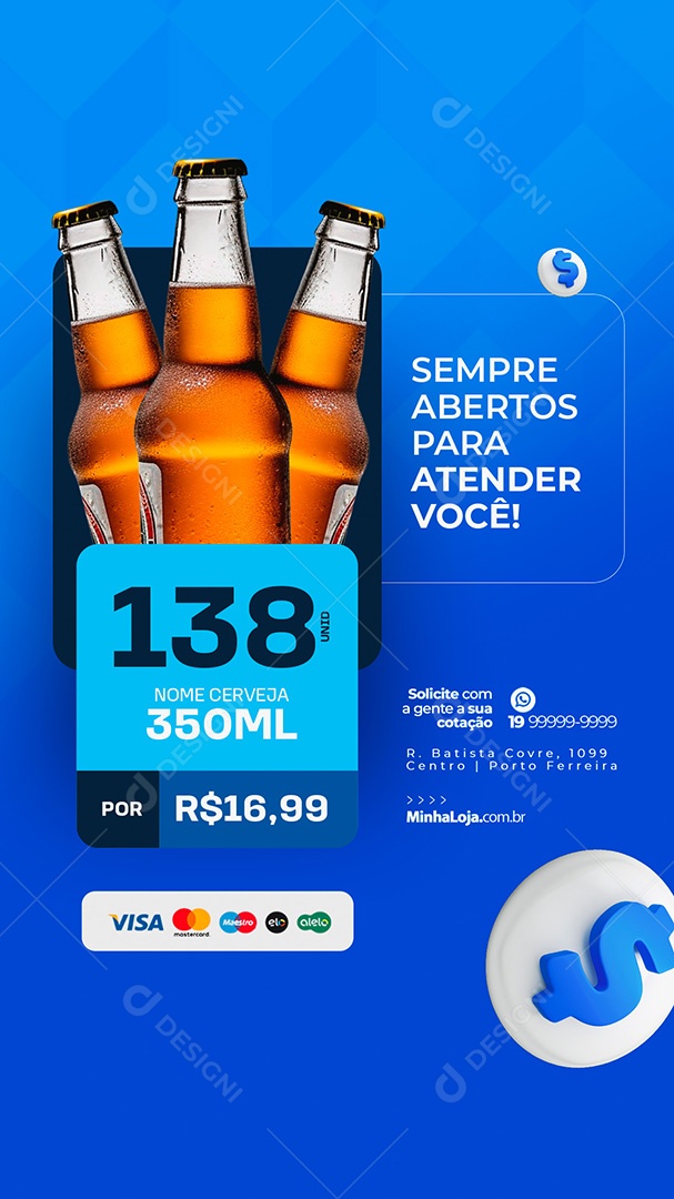 Story Distribuidora de Bebidas Sempre Abertos para Atender Você Social Media PSD Editável