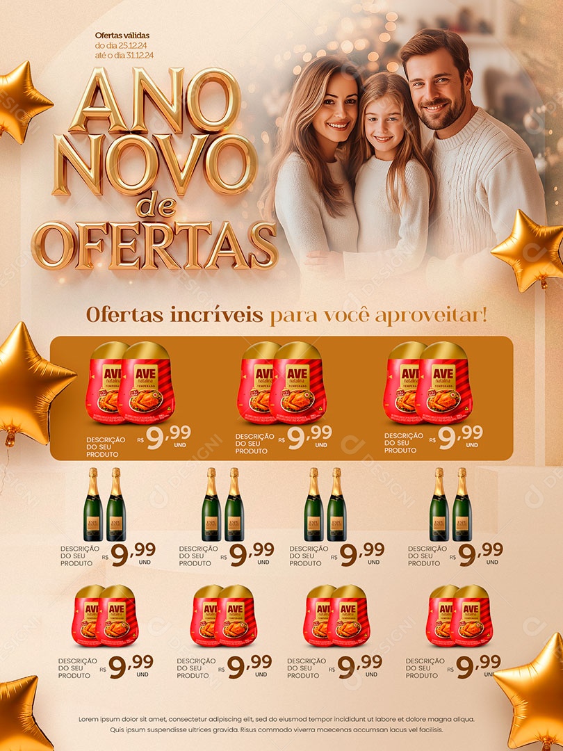 Encarte de Supermercado Ano Novo de Ofertas Social Media PSD Editável
