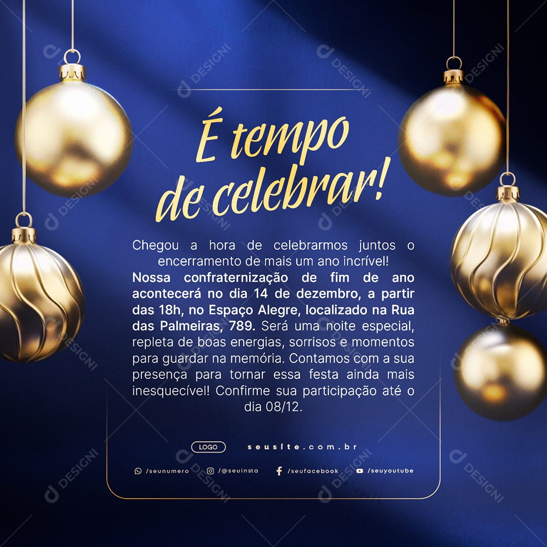 Convite de Confraternização É Tempo de Celebrar Social Media PSD Editável