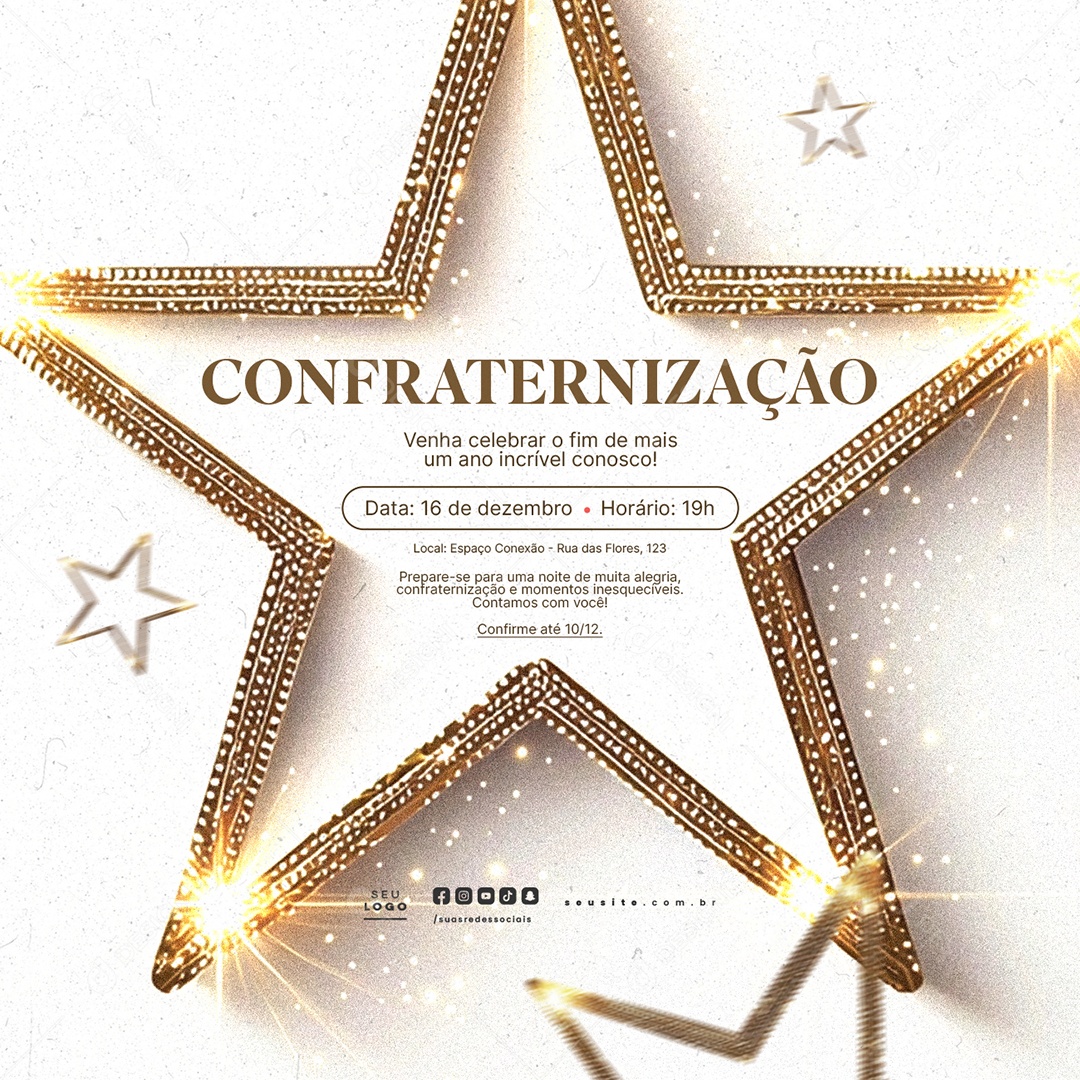 Convite de Confraternização Venha Celebrar o Fim de Mais um Ano Social Media PSD Editável