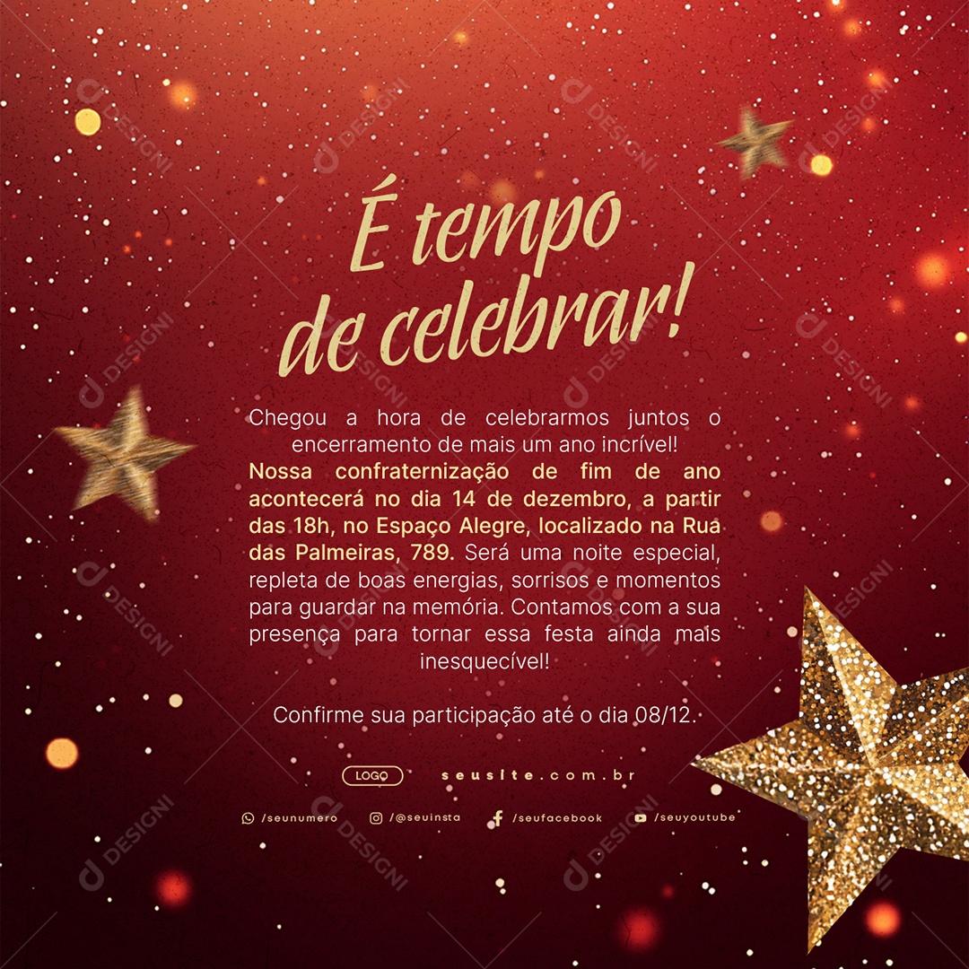 Convite de Confraternização É Tempo de Celebrar Social Media PSD Editável