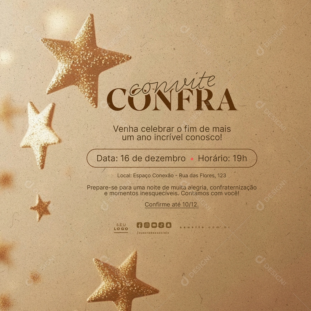 Convite de Confraternização Venha Celebrar o Fim de Mais um Ano Social Media PSD Editável