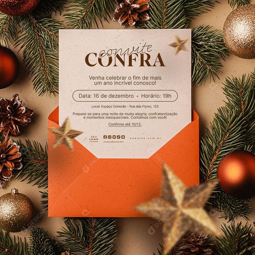 Convite de Confraternização Social Media PSD Editável