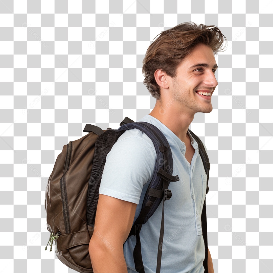 Jovem Estudante com Mochila PNG Transparente