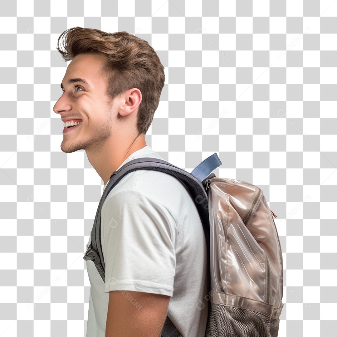 Jovem Estudante com Mochila PNG Transparente
