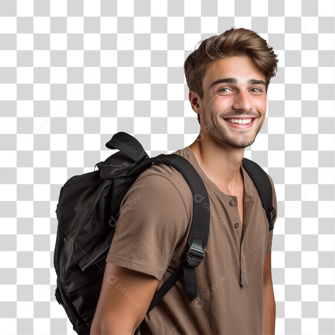 Jovem Estudante com Mochila PNG Transparente