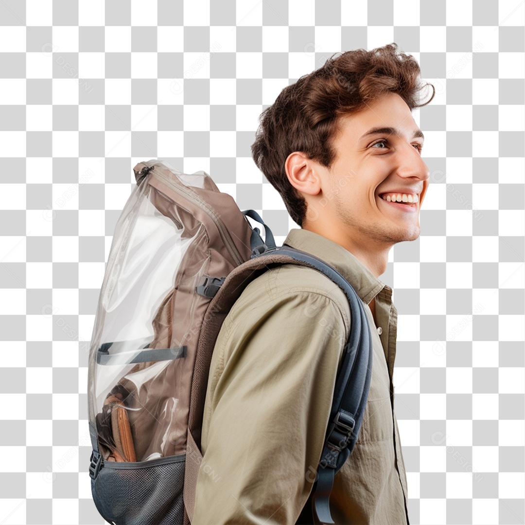 Jovem Estudante com Mochila PNG Transparente