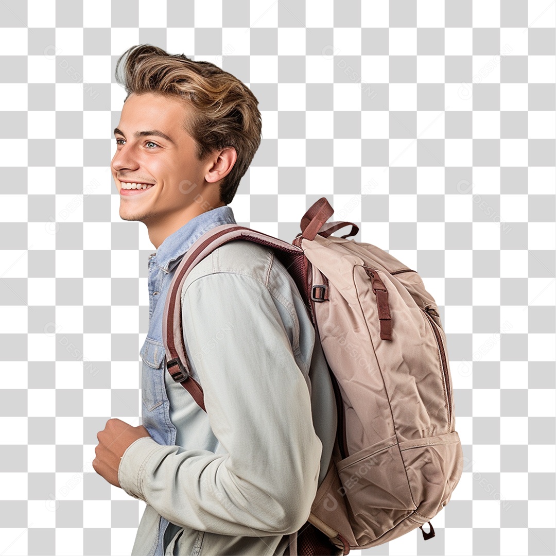 Jovem Estudante com Mochila PNG Transparente