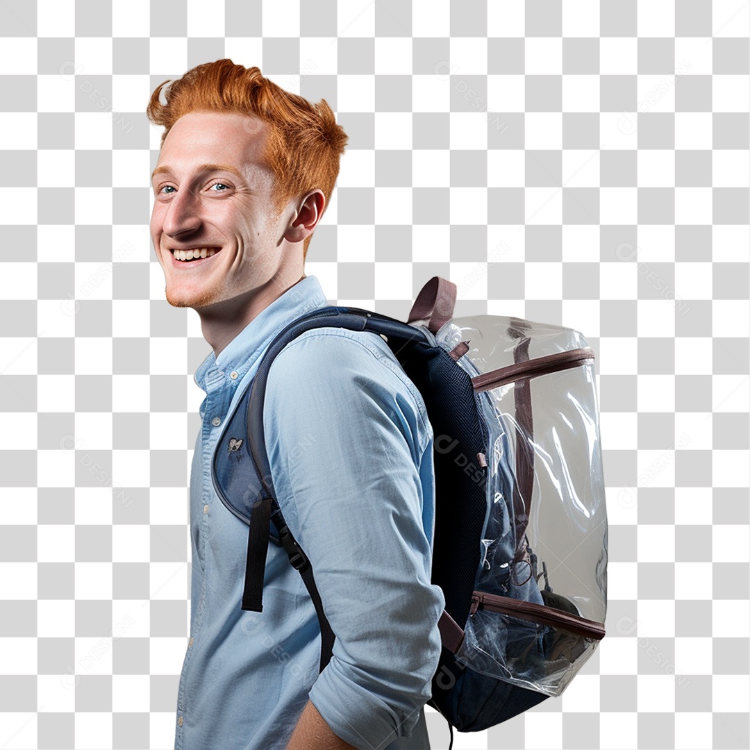 Jovem Estudante com Mochila PNG Transparente