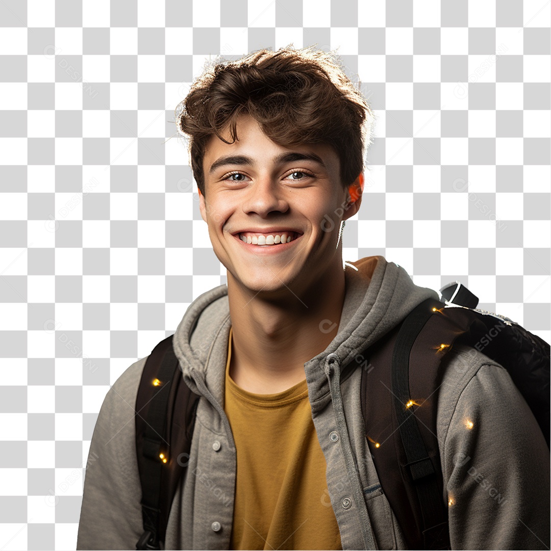Jovem Estudante com Mochila PNG Transparente
