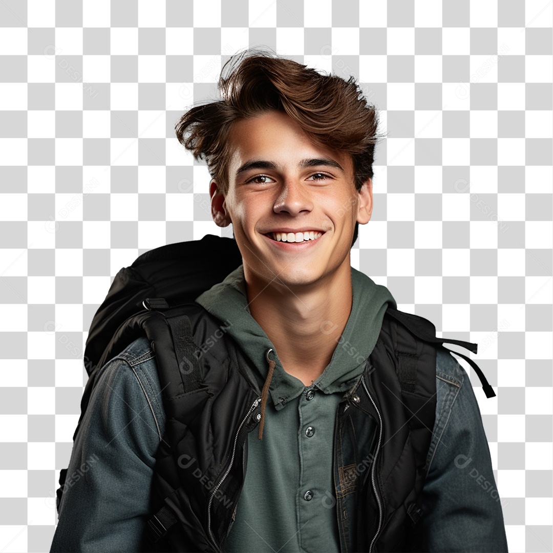 Jovem Estudante com Mochila PNG Transparente