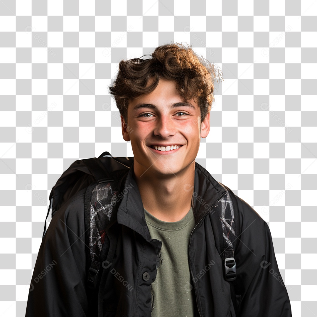 Jovem Estudante com Mochila PNG Transparente