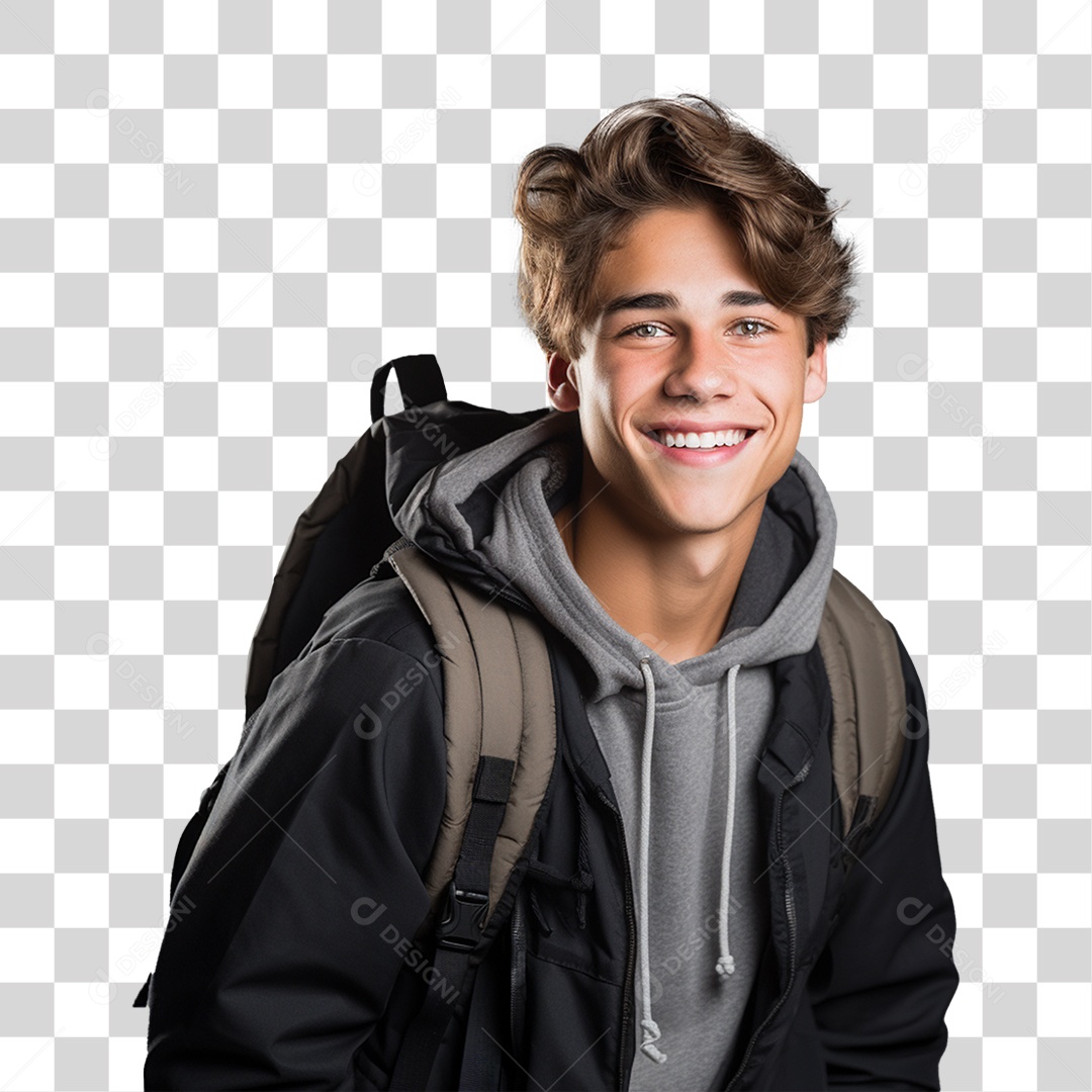 Jovem Estudante com Mochila PNG Transparente