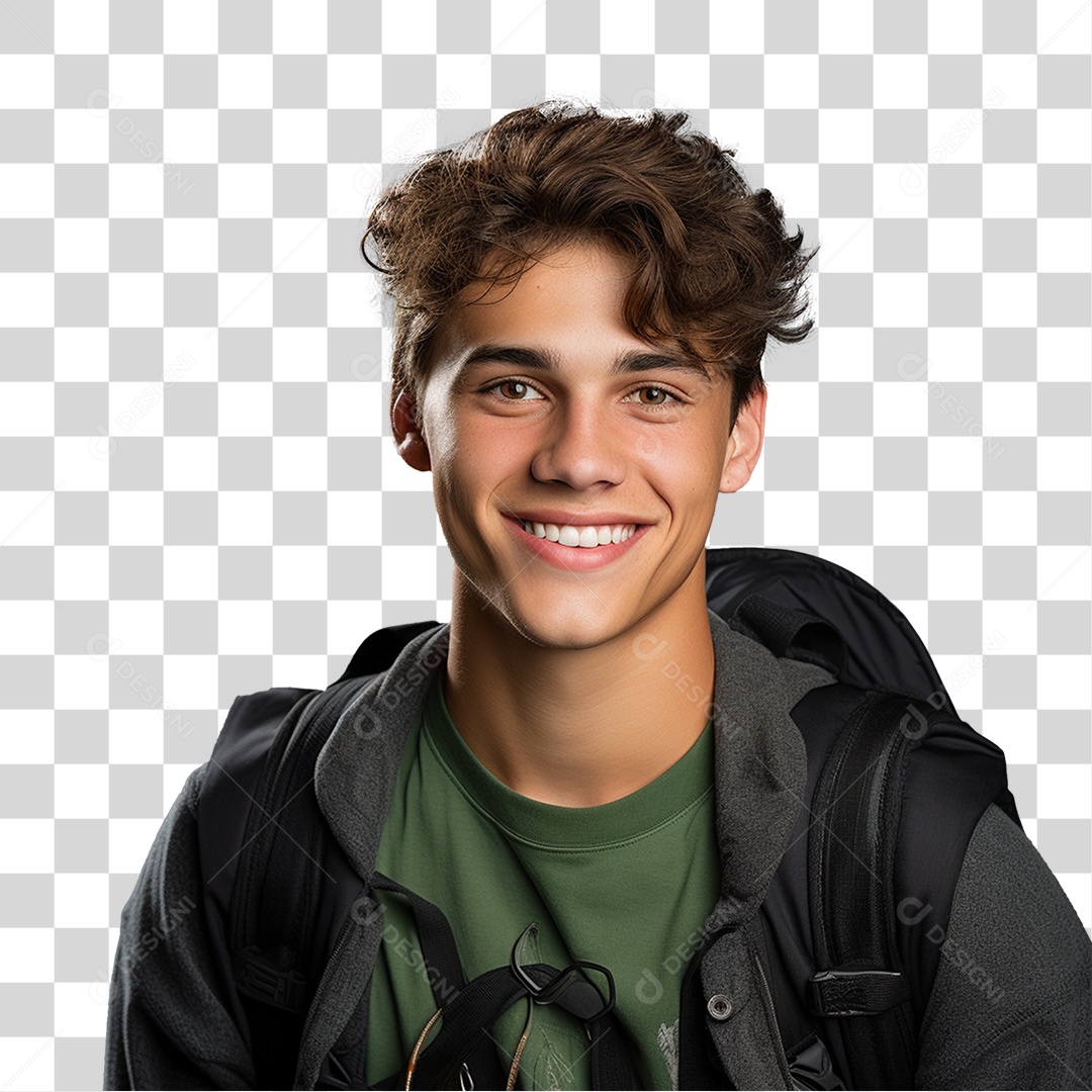 Jovem Estudante com Mochila PNG Transparente