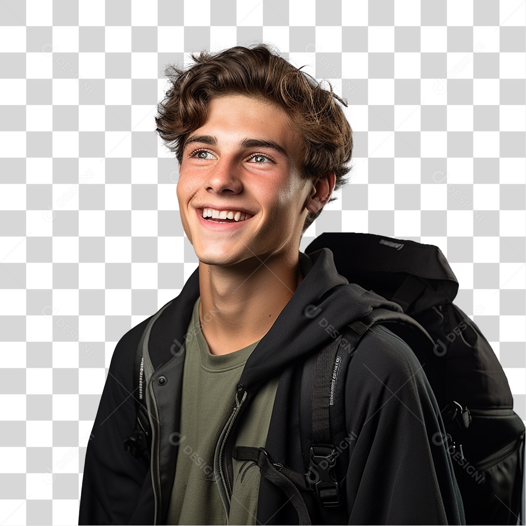 Jovem Estudante com Mochila PNG Transparente