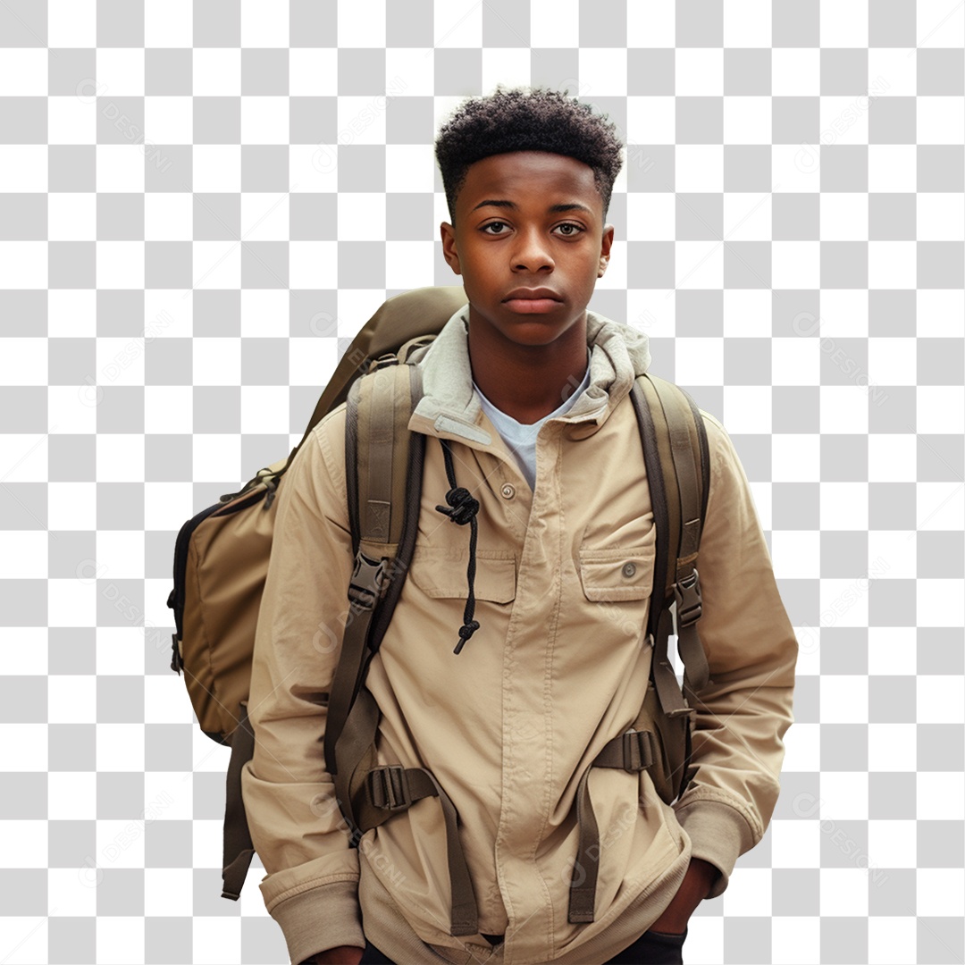Jovem Estudante com Mochila PNG Transparente