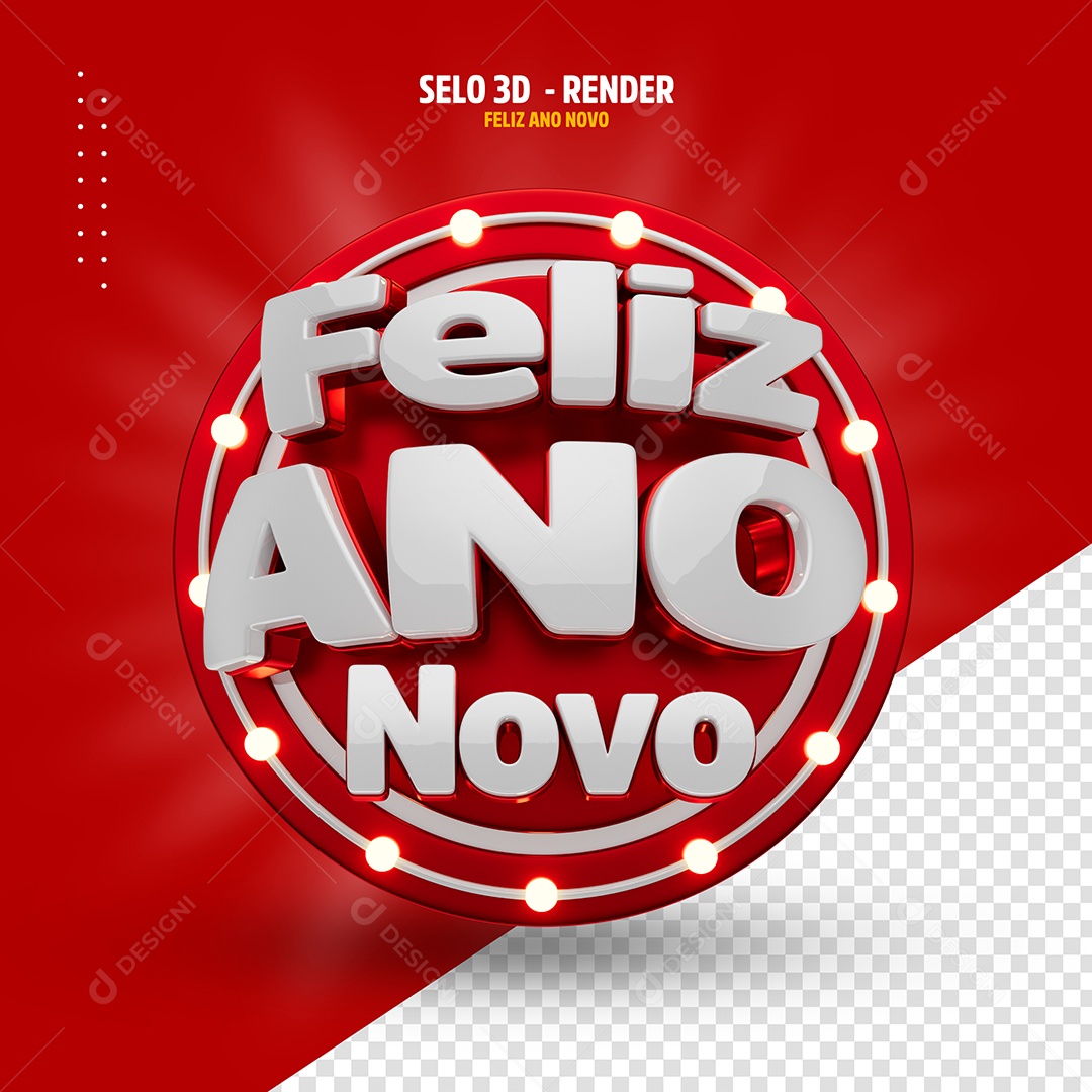 Selo 3D Feliz Ano Novo Para Composição PSD