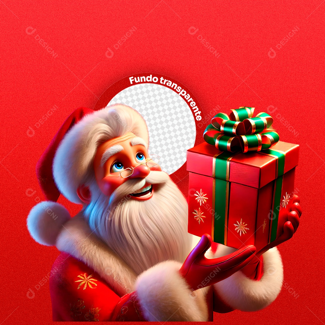 Personagem 3D Papai Noel Segurando Presente para Composição PSD