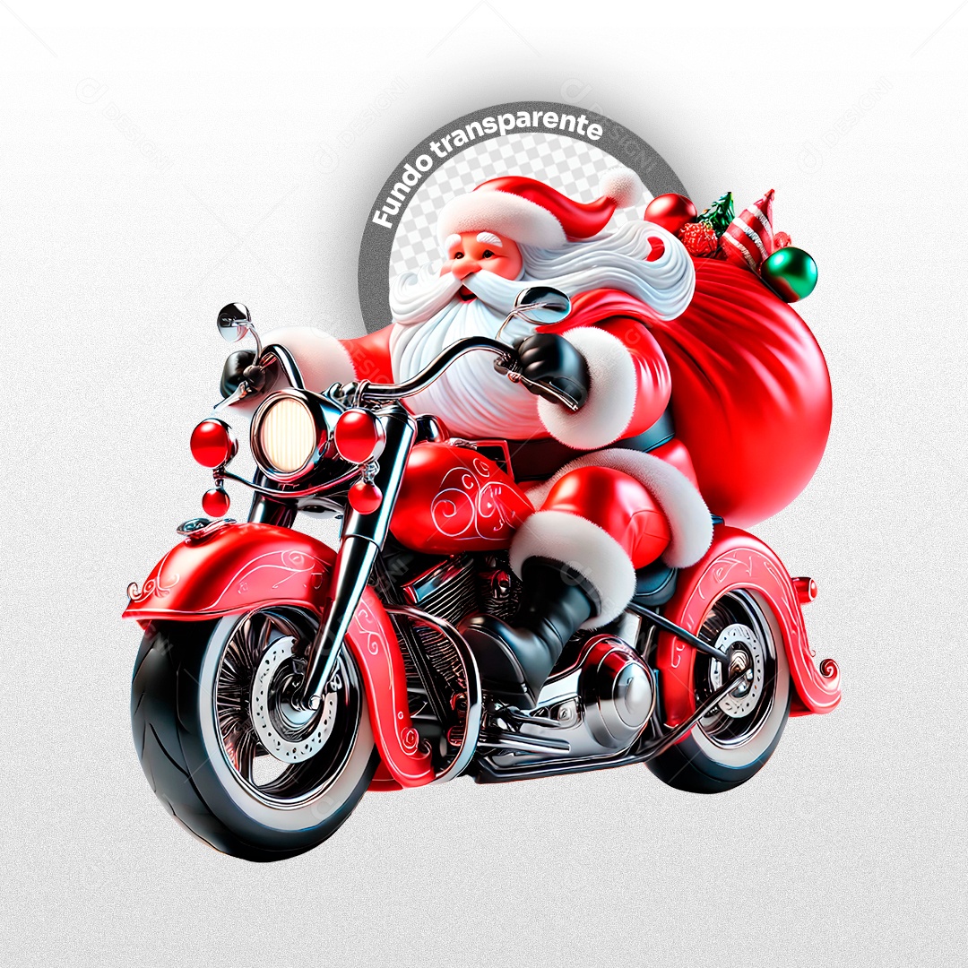 Personagem 3D Papai Noel Andando de Moto para Composição PSD