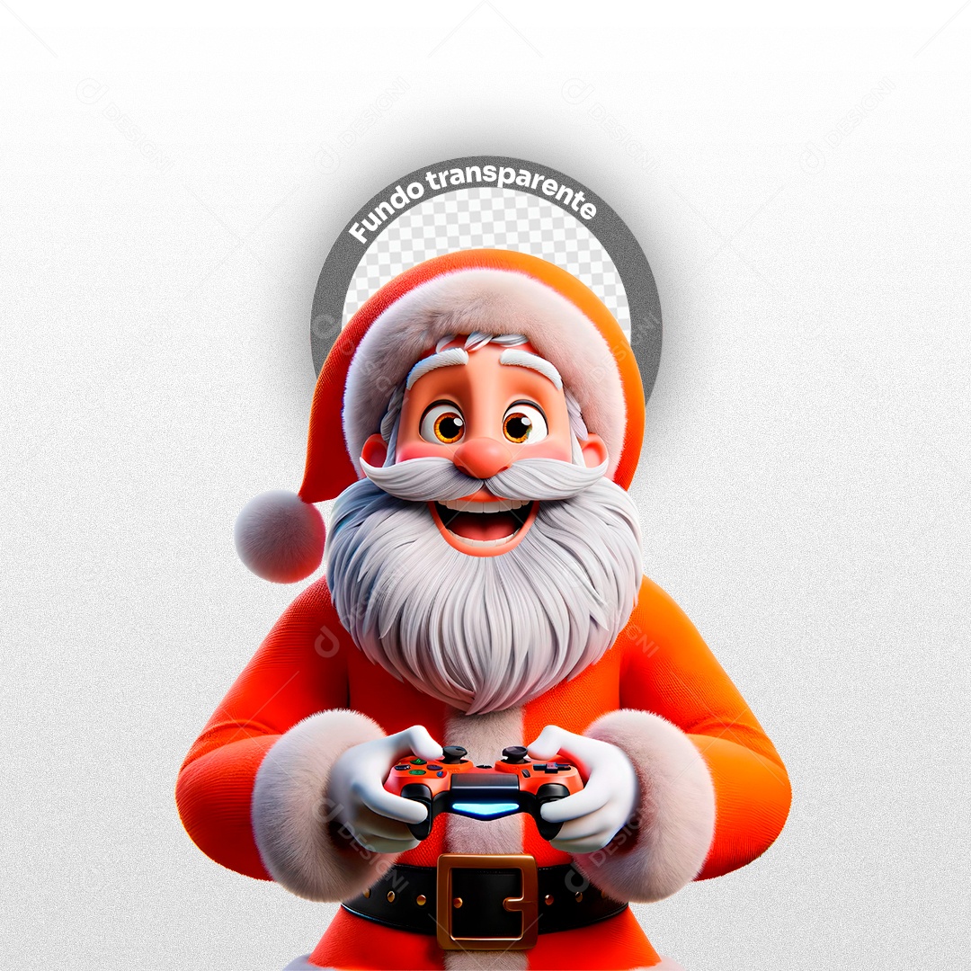 Personagem 3D Papai Noel Segurando Controle Gamer para Composição PSD