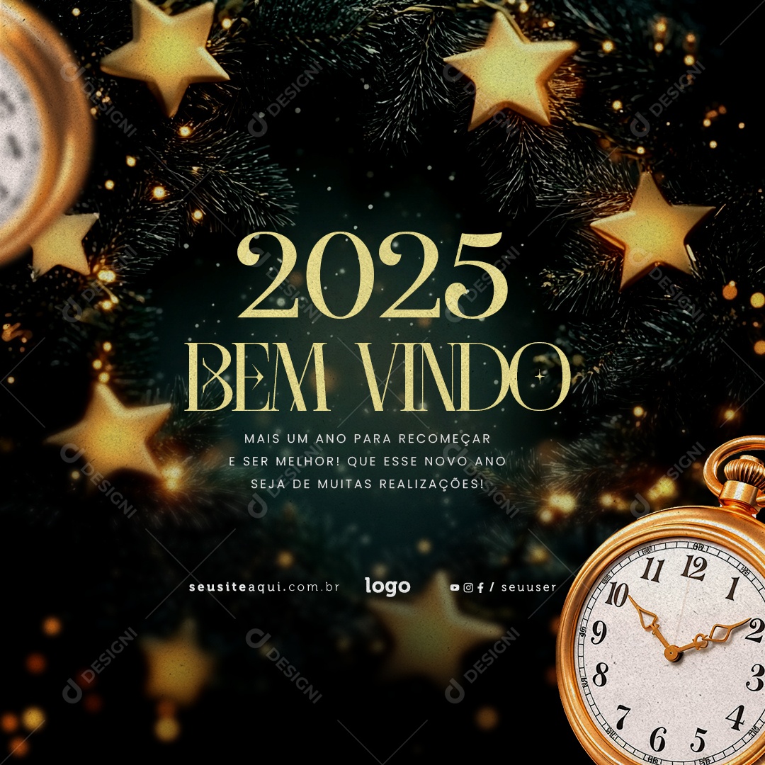 Feliz Ano Novo Bem Vindo 2025 01 de Janeiro Social Media PSD Editável