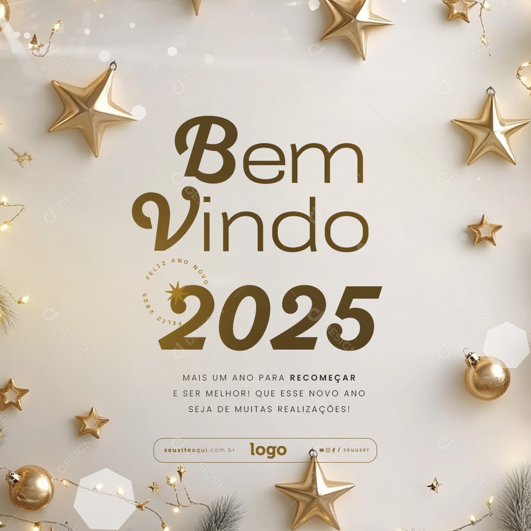 Feliz Ano Novo Bem Vindo 2025 01 de Janeiro Social Media PSD Editável