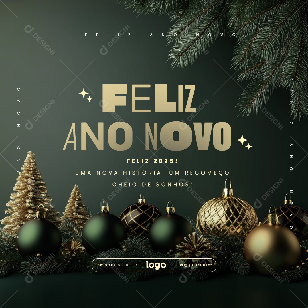Feliz Ano Novo 2025 01 de Janeiro Social Media PSD Editável