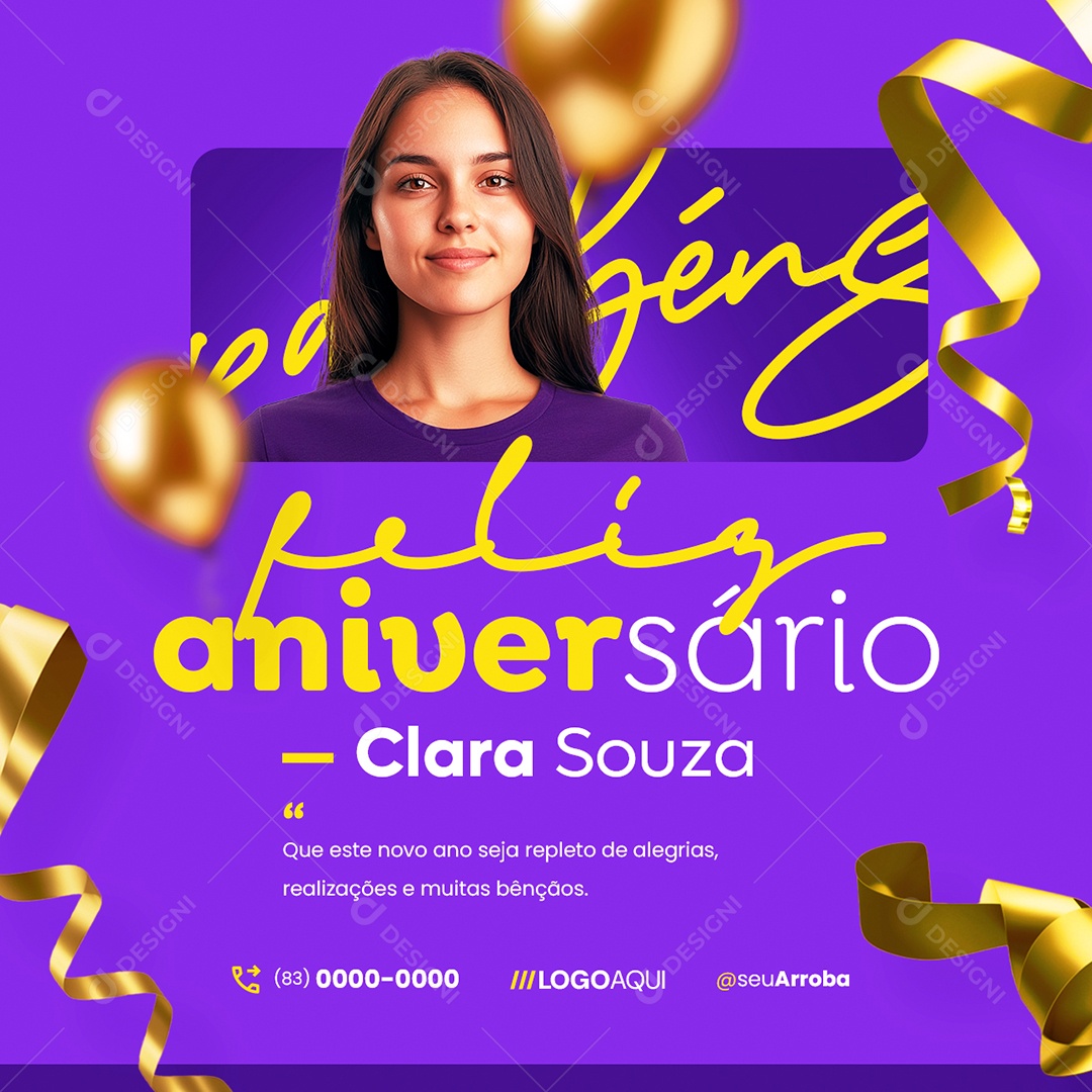 Feliz Aniversário Parabéns Clara Souza Social Media PSD Editável